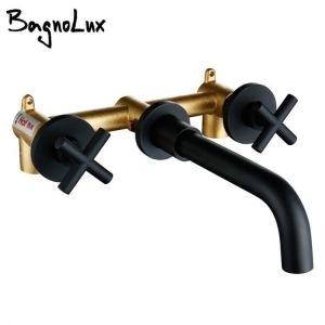 juliano הכל מהכל Taps Top Fashion New Arrival Wall Sink Basin Mixer Tap Set Bathroom Spout Faucet With Double Lever In Matt Black/Polished Gold
